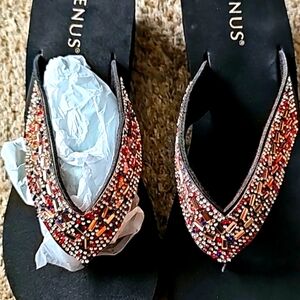 New Venus Rhinestone wedge flip flops